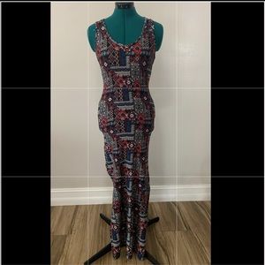 patterned, razor back maxi dress
